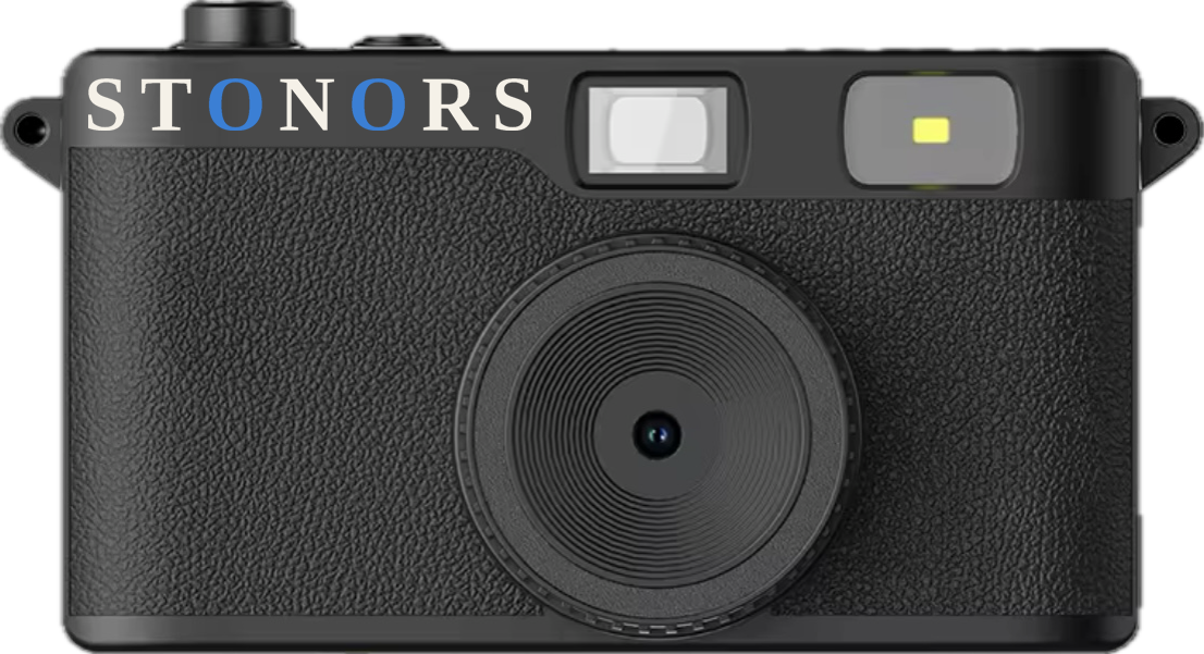 STONORS kamera — sort skærmfrit point & shoot digitalkamera set forfra